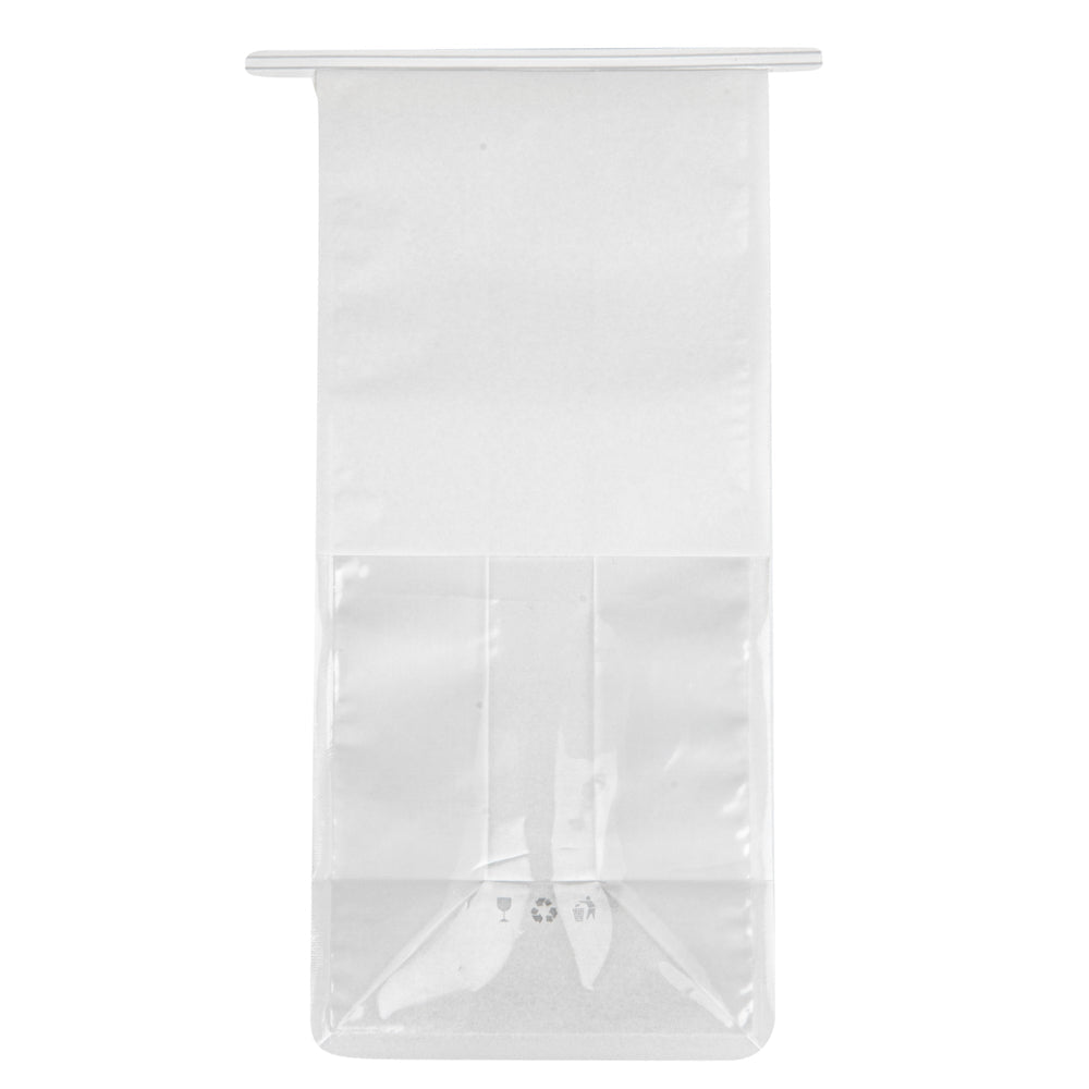 Bag Tek White Cotton Paper Tin Tie Bag - with Clear Window - 5" x 4" x 11 1/4" - 100 count box