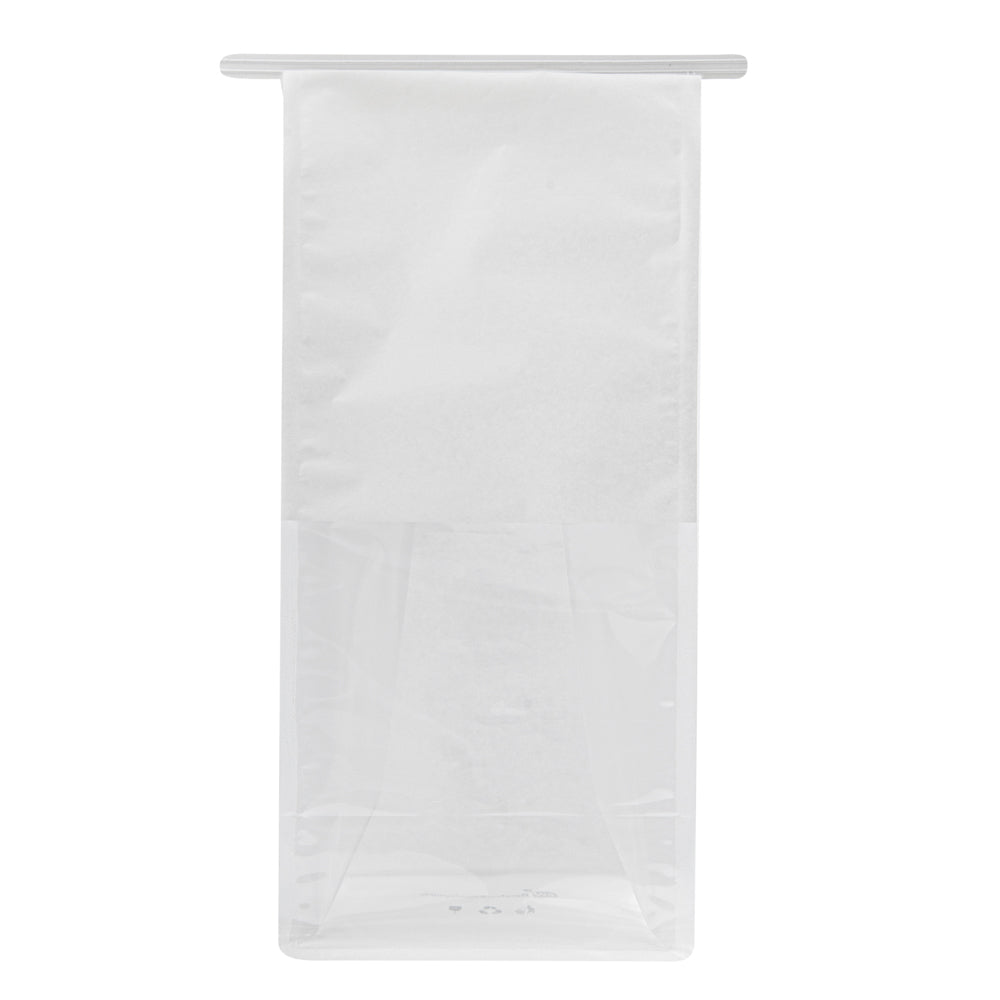 Bag Tek White Cotton Paper Tin Tie Bag - with Clear Window - 5" x 4" x 11 1/4" - 100 count box