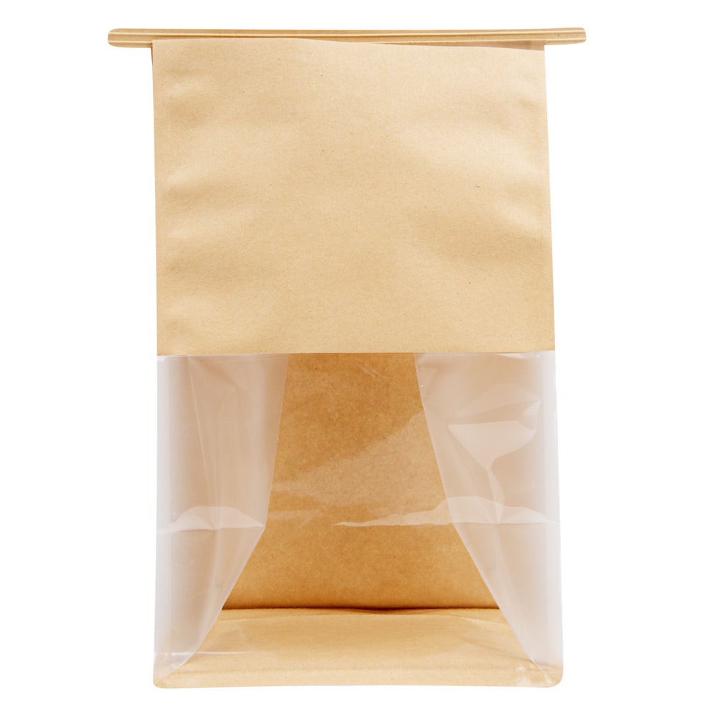 Bag Tek Kraft Cotton Paper Tin Tie Bag - with Clear Window - 6 1/4" x 5" x 10 1/4" - 100 count box