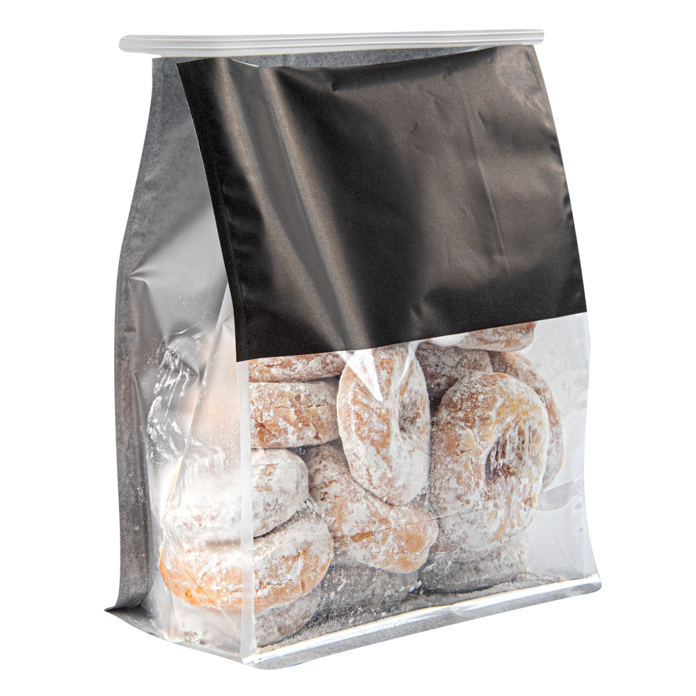 Bag Tek Black Cotton Paper Tin Tie Bag - with Clear Window - 8 3/4" x 4 1/2" x 10 3/4" - 100 count box