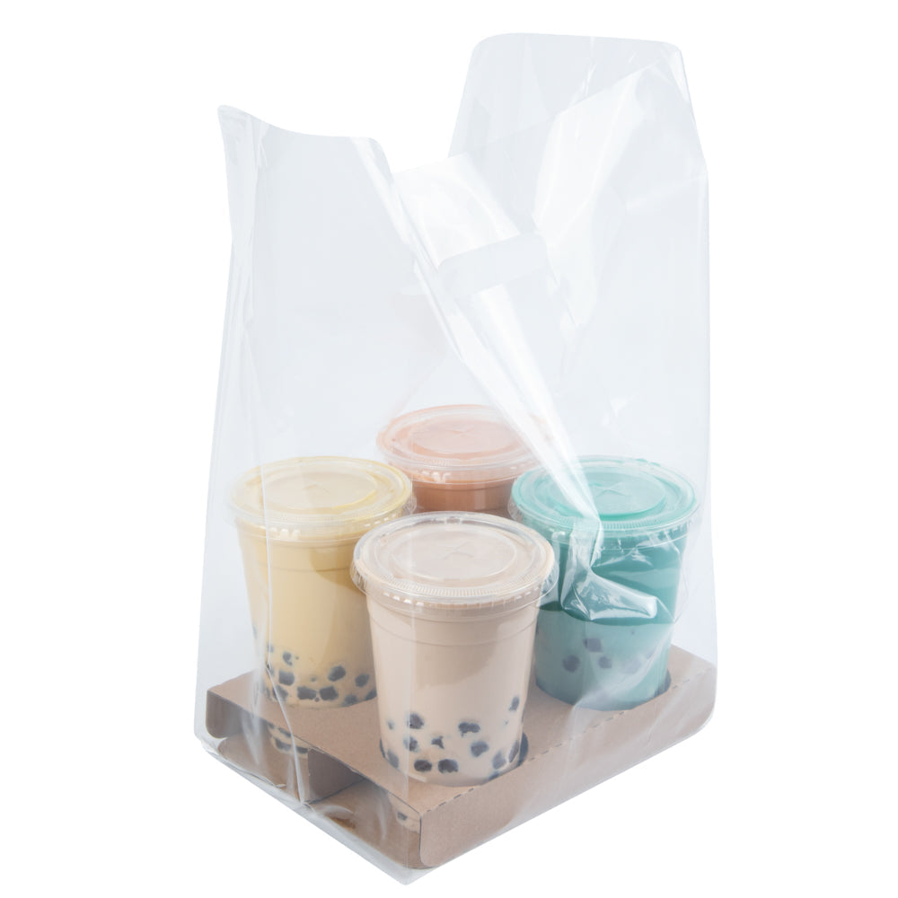 Saving Nature Clear Plastic Take Out Bag - Fits 4-Cup Drink Carrier - 17 3/4" x 9 3/4" x 7" - 100 count box