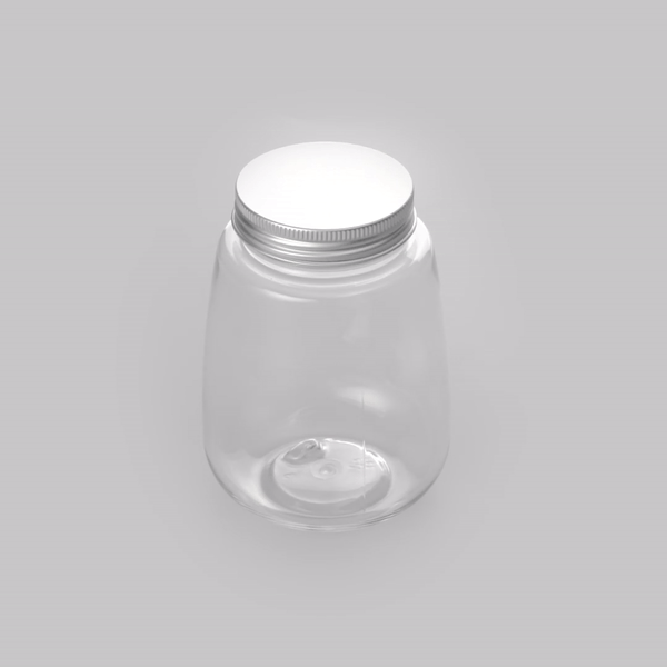 Bottle Tek 12 oz Clear Plastic Candy Jar / Juice Bottle - with Aluminum Lid - 3" x 3" x 4" - 100 count box