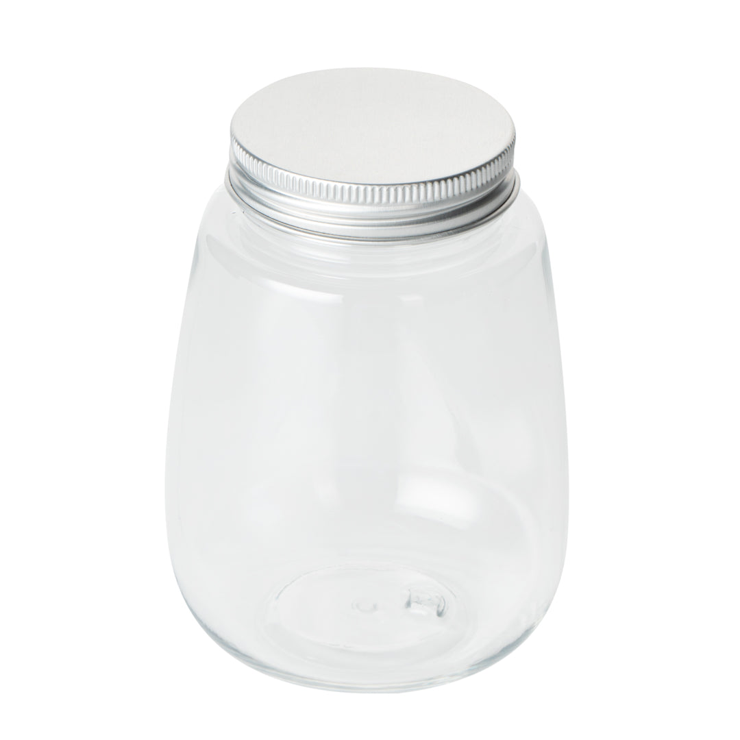 Bottle Tek 12 oz Clear Plastic Candy Jar / Juice Bottle - with Aluminum Lid - 3" x 3" x 4" - 100 count box