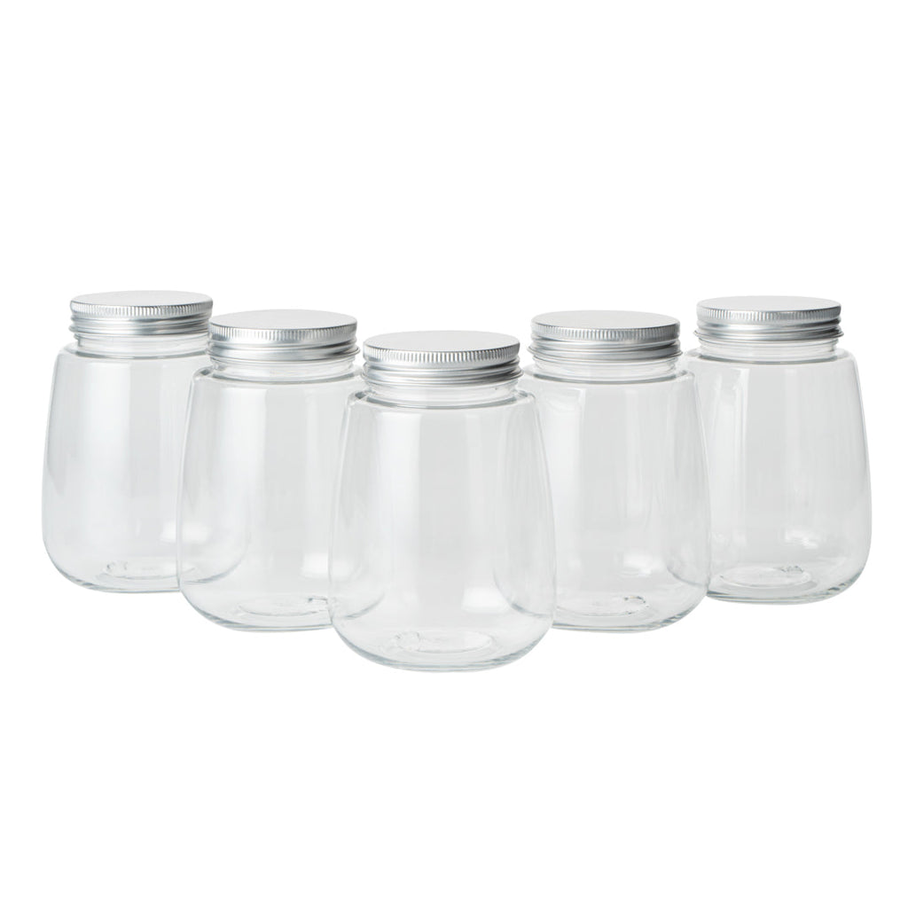 Bottle Tek 12 oz Clear Plastic Candy Jar / Juice Bottle - with Aluminum Lid - 3" x 3" x 4" - 100 count box