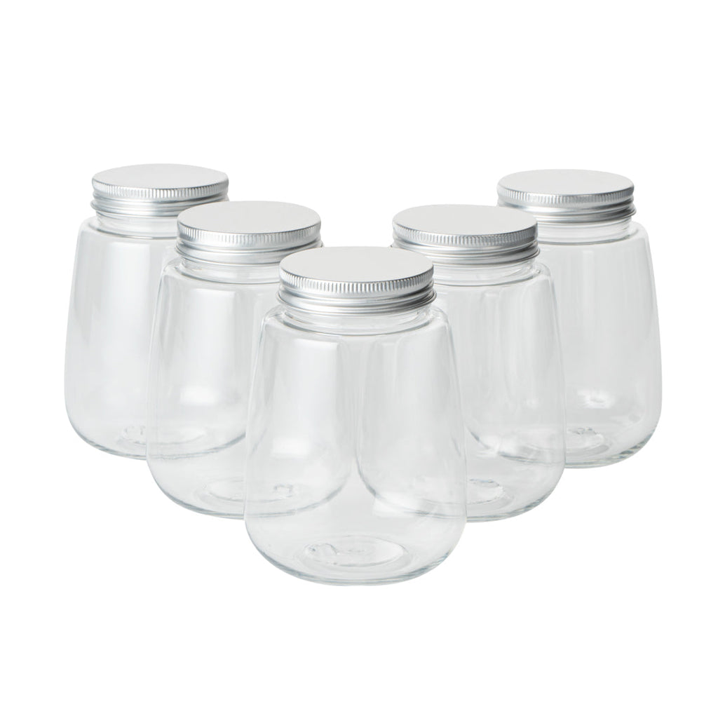 Bottle Tek 12 oz Clear Plastic Candy Jar / Juice Bottle - with Aluminum Lid - 3" x 3" x 4" - 100 count box
