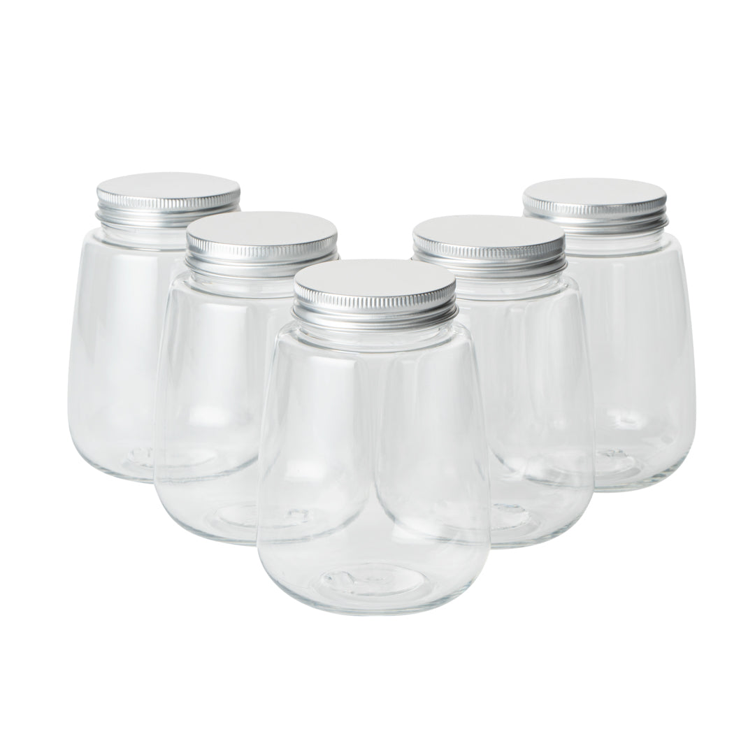 Bottle Tek 12 oz Clear Plastic Candy Jar / Juice Bottle - with Aluminum Lid - 3" x 3" x 4" - 100 count box
