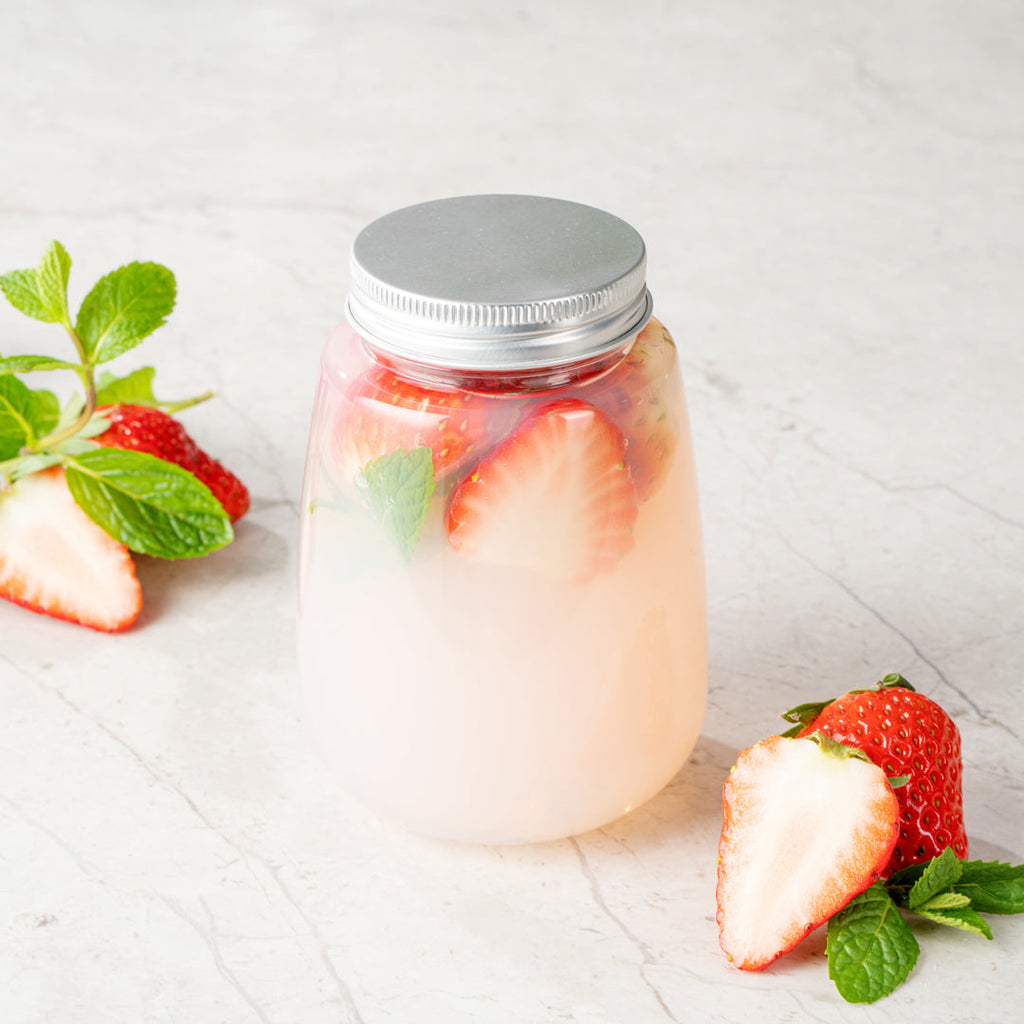 Bottle Tek 12 oz Clear Plastic Candy Jar / Juice Bottle - with Aluminum Lid - 3" x 3" x 4" - 100 count box