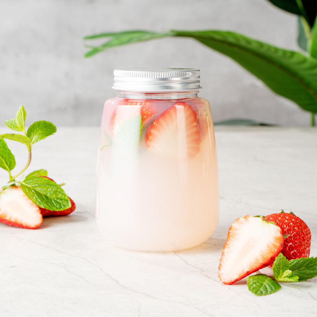 Bottle Tek 12 oz Clear Plastic Candy Jar / Juice Bottle - with Aluminum Lid - 3" x 3" x 4" - 100 count box