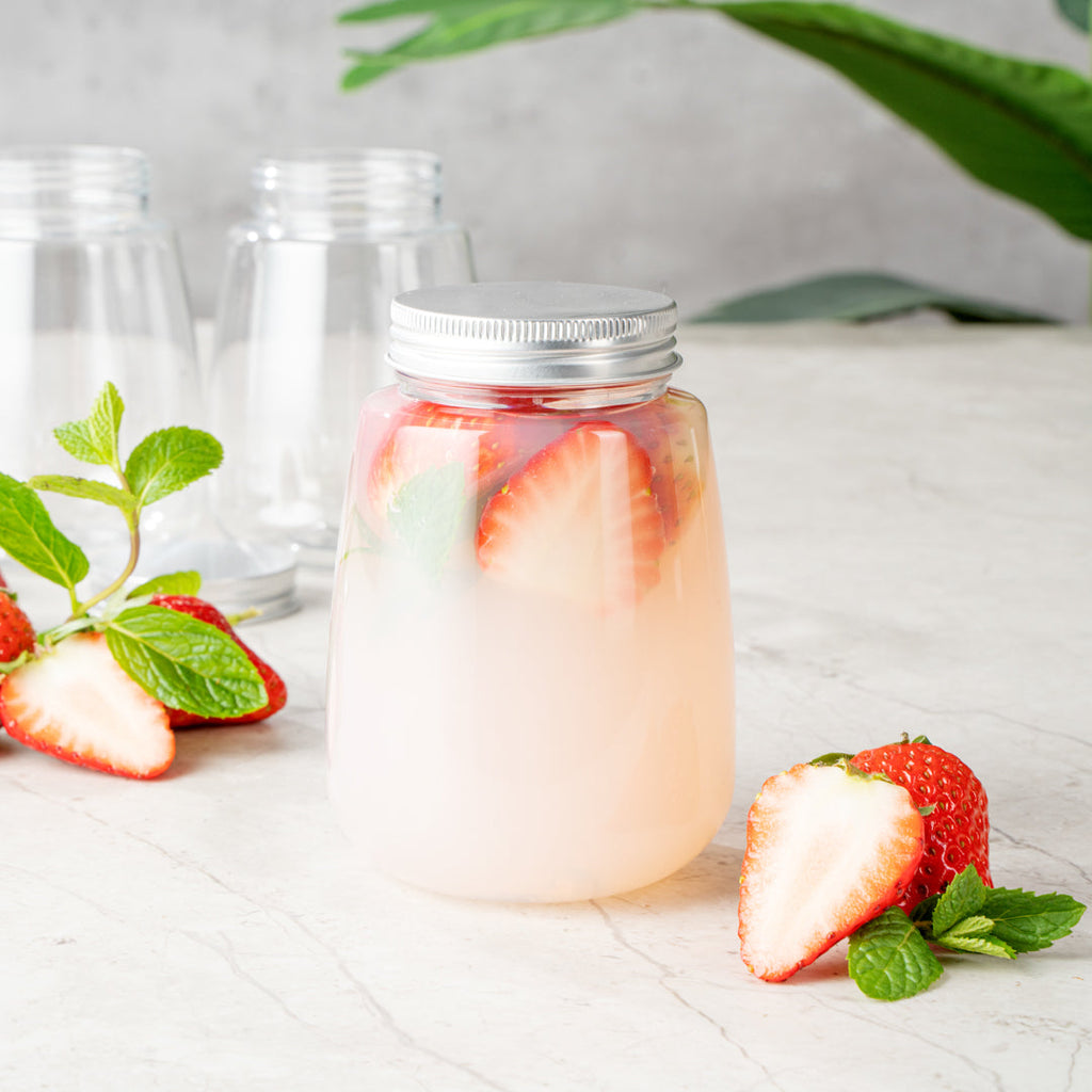 Bottle Tek 12 oz Clear Plastic Candy Jar / Juice Bottle - with Aluminum Lid - 3" x 3" x 4" - 100 count box