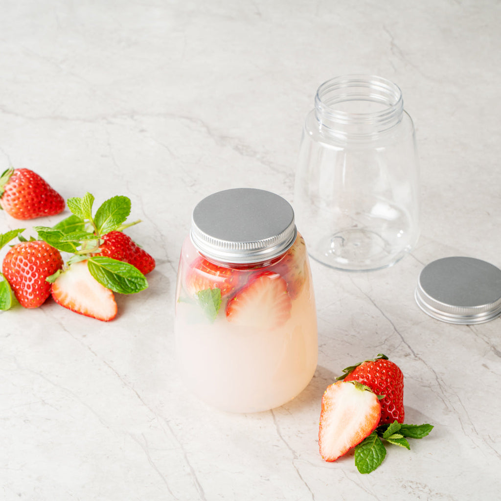 Bottle Tek 12 oz Clear Plastic Candy Jar / Juice Bottle - with Aluminum Lid - 3" x 3" x 4" - 100 count box