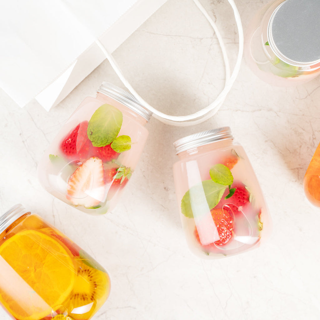 Bottle Tek 12 oz Clear Plastic Candy Jar / Juice Bottle - with Aluminum Lid - 3" x 3" x 4" - 100 count box