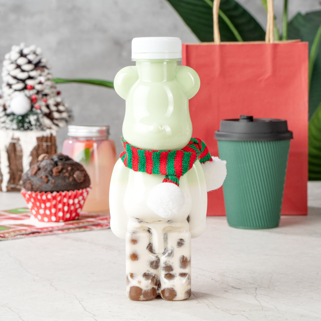 Bottle Tek 12 oz Bear-Shaped Clear Plastic Juice Bottle - with Safety Cap - 3 1/4" x 2 3/4" x 8 1/4" - 100 count box