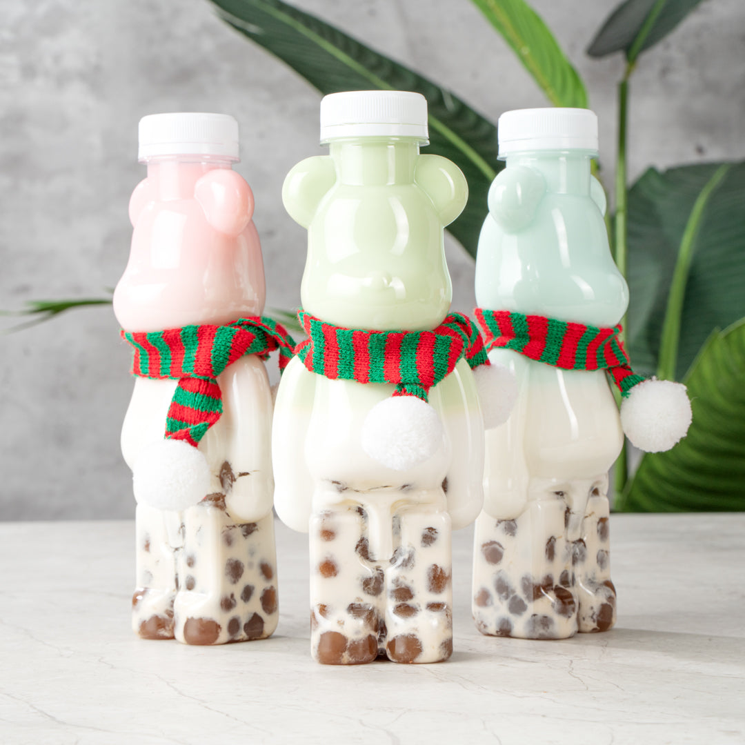 Bottle Tek 12 oz Bear-Shaped Clear Plastic Juice Bottle - with Safety Cap - 3 1/4" x 2 3/4" x 8 1/4" - 100 count box