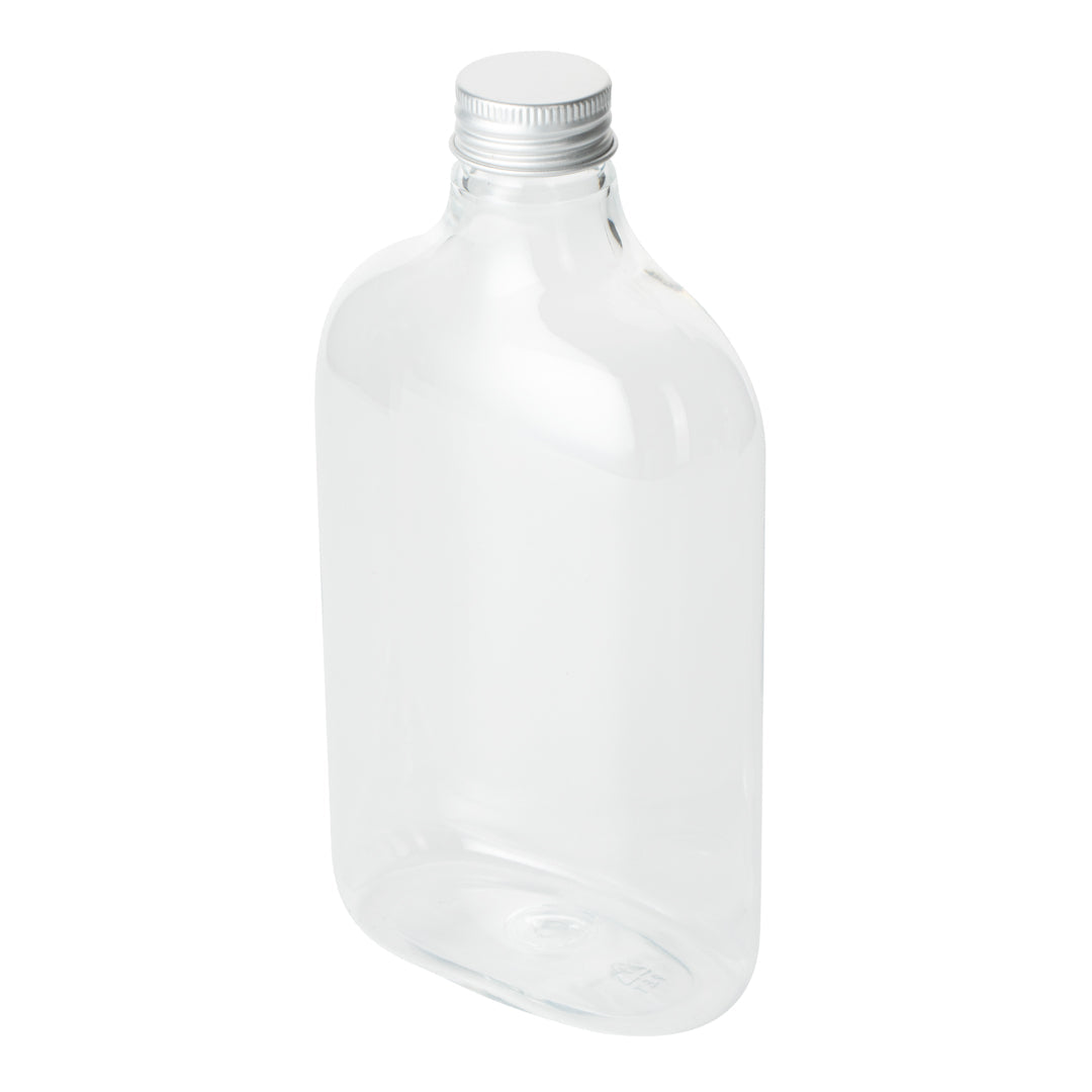 Bottle Tek 17 oz Clear Plastic Flask Container - with Aluminum Lid - 3 3/4" x 2" x 7" - 100 count box