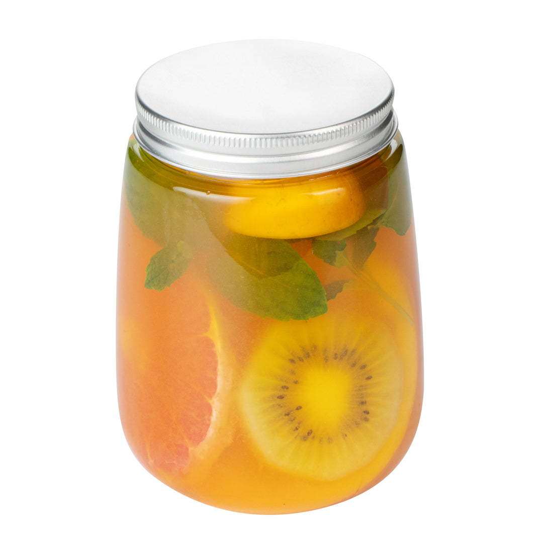 Bottle Tek 17 oz Clear Plastic Candy Jar / Juice Bottle - with Aluminum Lid - 3 1/4" x 3 1/4" x 4 1/2" - 100 count box