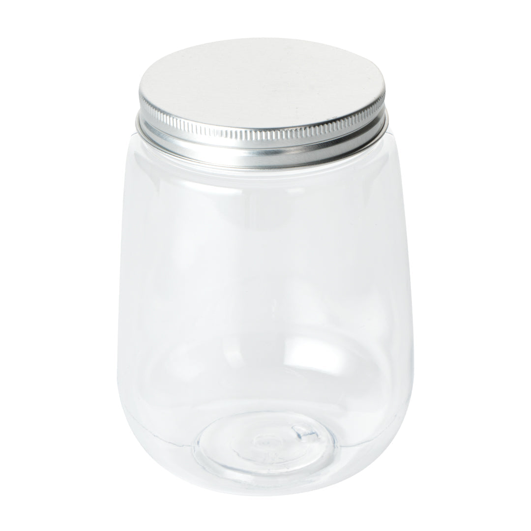 Bottle Tek 17 oz Clear Plastic Candy Jar / Juice Bottle - with Aluminum Lid - 3 1/4" x 3 1/4" x 4 1/2" - 100 count box