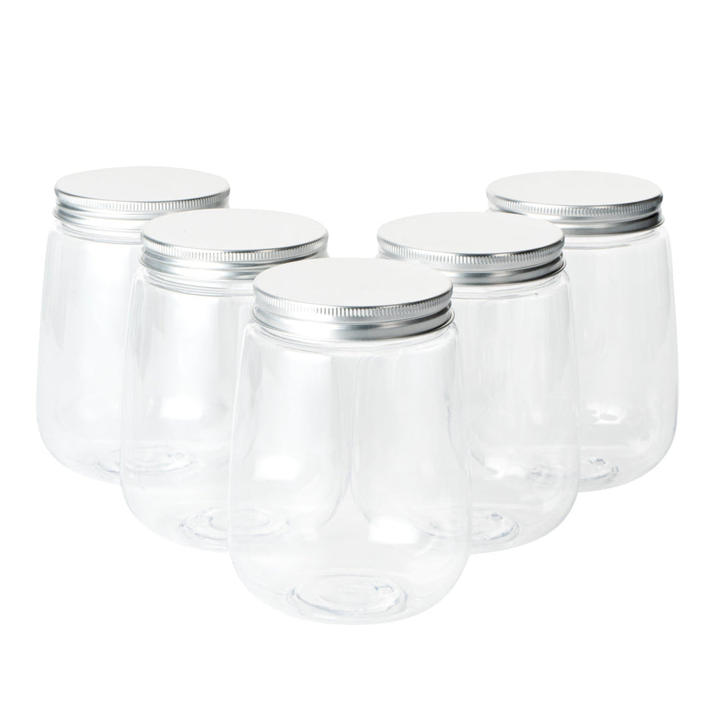 Bottle Tek 17 oz Clear Plastic Candy Jar / Juice Bottle - with Aluminum Lid - 3 1/4" x 3 1/4" x 4 1/2" - 100 count box