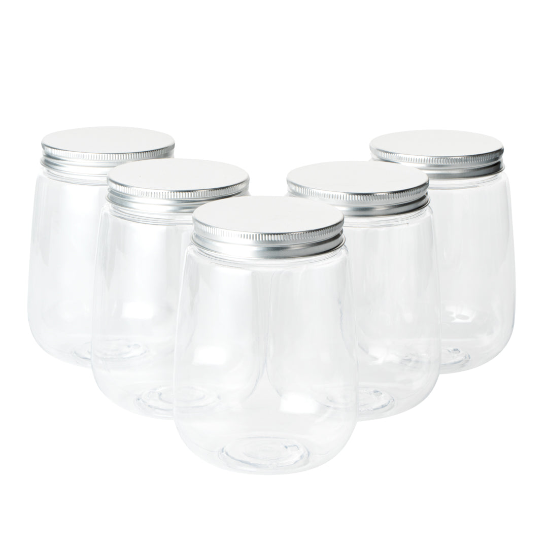 Bottle Tek 17 oz Clear Plastic Candy Jar / Juice Bottle - with Aluminum Lid - 3 1/4" x 3 1/4" x 4 1/2" - 100 count box