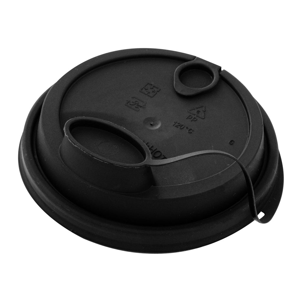 Bev Tek Black Plastic 2-in-1 Straw or Sippy Cup Lid - with Two Plugs, Fits 12, 16 and 24 oz - 25 count box
