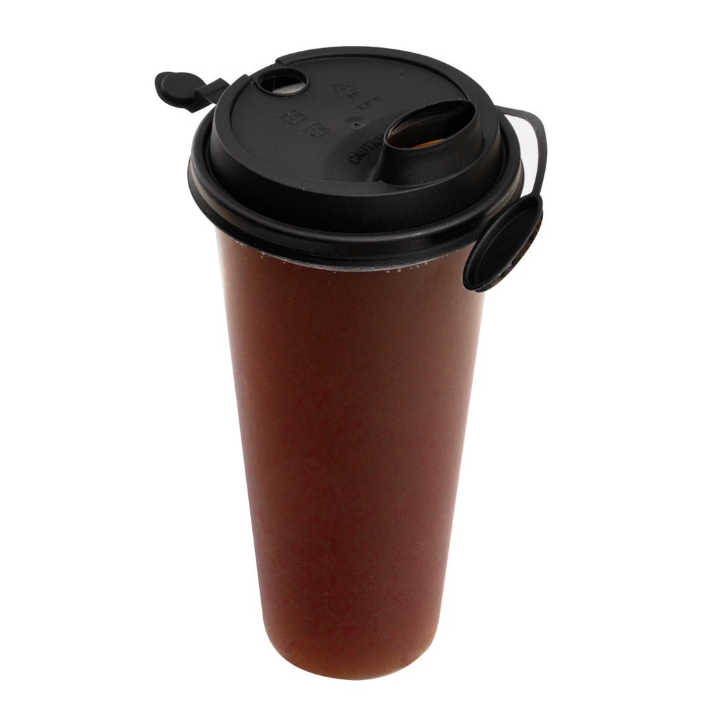 Bev Tek Black Plastic 2-in-1 Straw or Sippy Cup Lid - with Two Plugs, Fits 12, 16 and 24 oz - 25 count box
