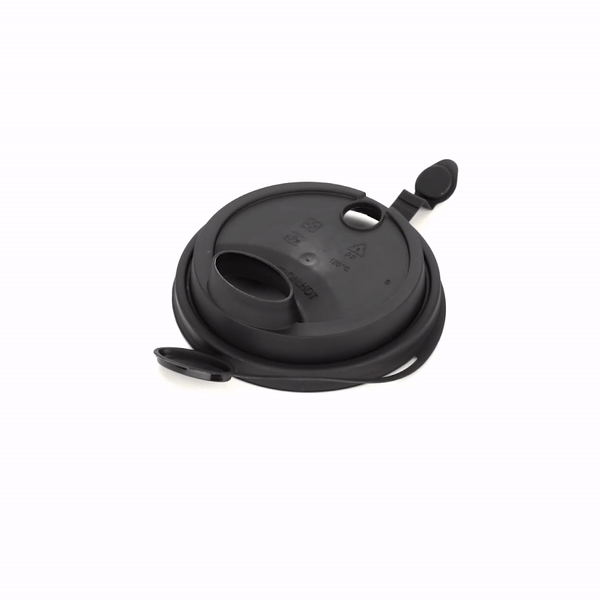 Bev Tek Black Plastic 2-in-1 Straw or Sippy Cup Lid - with Two Plugs, Fits 12, 16 and 24 oz - 25 count box