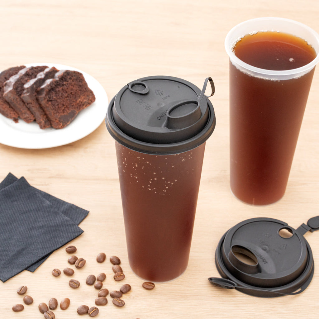 Bev Tek Black Plastic 2-in-1 Straw or Sippy Cup Lid - with Two Plugs, Fits 12, 16 and 24 oz - 25 count box