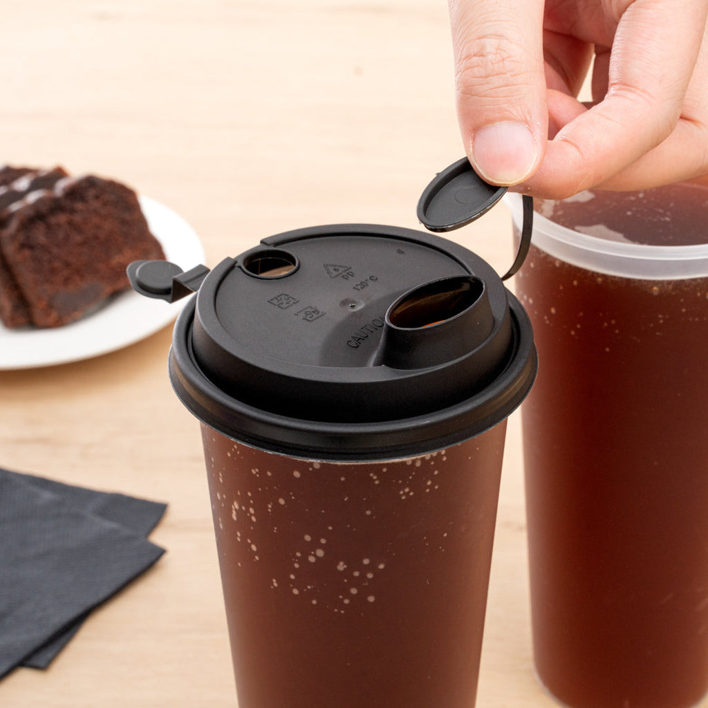 Bev Tek Black Plastic 2-in-1 Straw or Sippy Cup Lid - with Two Plugs, Fits 12, 16 and 24 oz - 25 count box