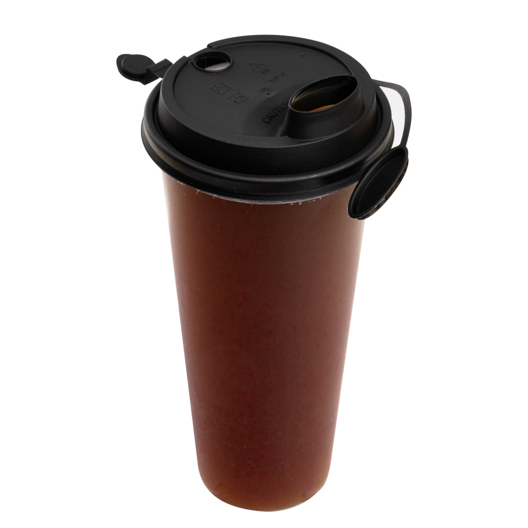 Bev Tek Black Plastic 2-in-1 Straw or Sippy Cup Lid - with Two Plugs, Fits 12, 16 and 24 oz - 500 count box