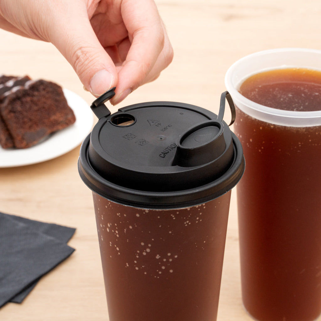 Bev Tek Black Plastic 2-in-1 Straw or Sippy Cup Lid - with Two Plugs, Fits 12, 16 and 24 oz - 500 count box