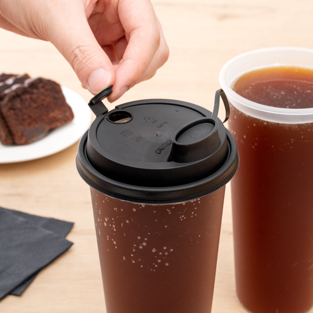 Bev Tek Black Plastic 2-in-1 Straw or Sippy Cup Lid - with Two Plugs, Fits 12, 16 and 24 oz - 500 count box