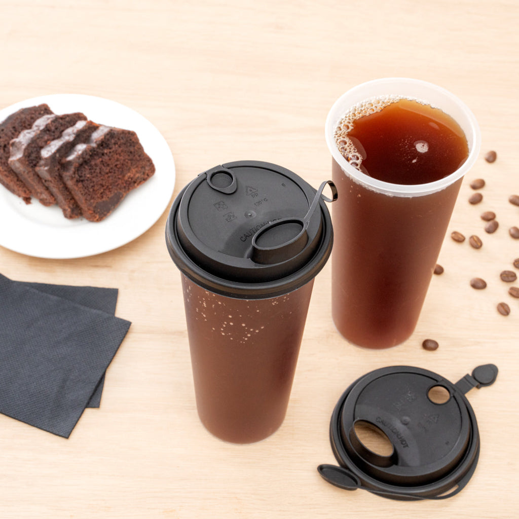 Bev Tek Black Plastic 2-in-1 Straw or Sippy Cup Lid - with Two Plugs, Fits 12, 16 and 24 oz - 500 count box