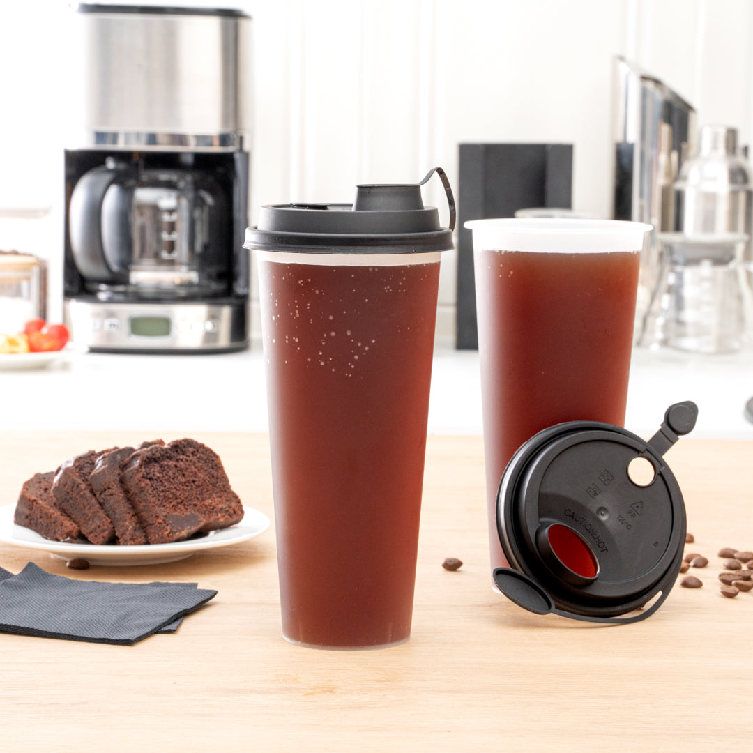 Bev Tek Black Plastic 2-in-1 Straw or Sippy Cup Lid - with Two Plugs, Fits 12, 16 and 24 oz - 500 count box