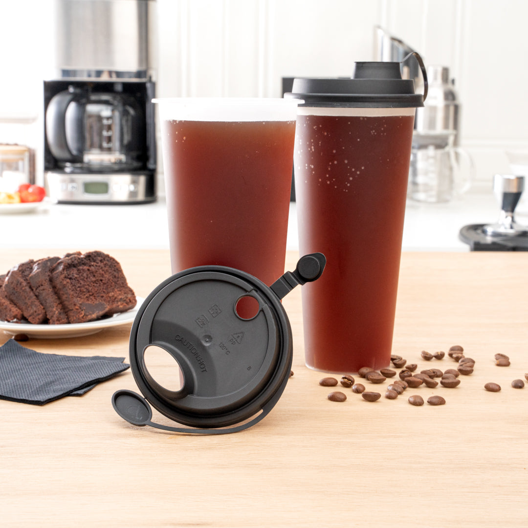 Bev Tek Black Plastic 2-in-1 Straw or Sippy Cup Lid - with Two Plugs, Fits 12, 16 and 24 oz - 500 count box