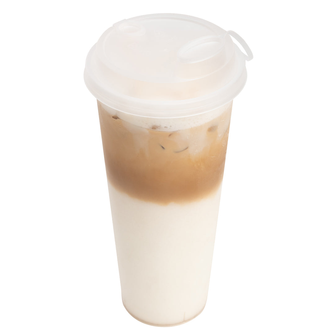 Bev Tek Clear Plastic 2-in-1 Straw or Sippy Cup Lid - with Two Plugs, Fits 12, 16 and 24 oz - 25 count box