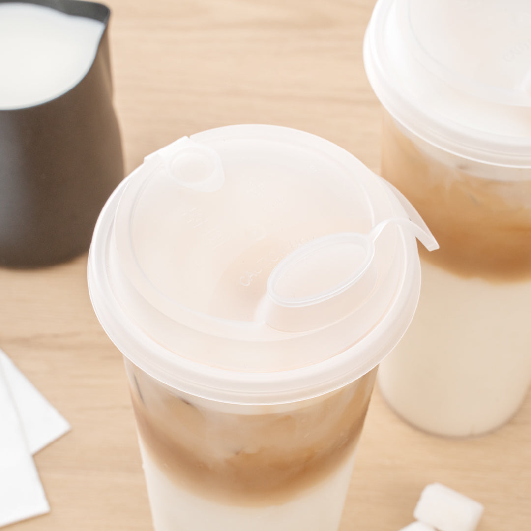 Bev Tek Clear Plastic 2-in-1 Straw or Sippy Cup Lid - with Two Plugs, Fits 12, 16 and 24 oz - 25 count box