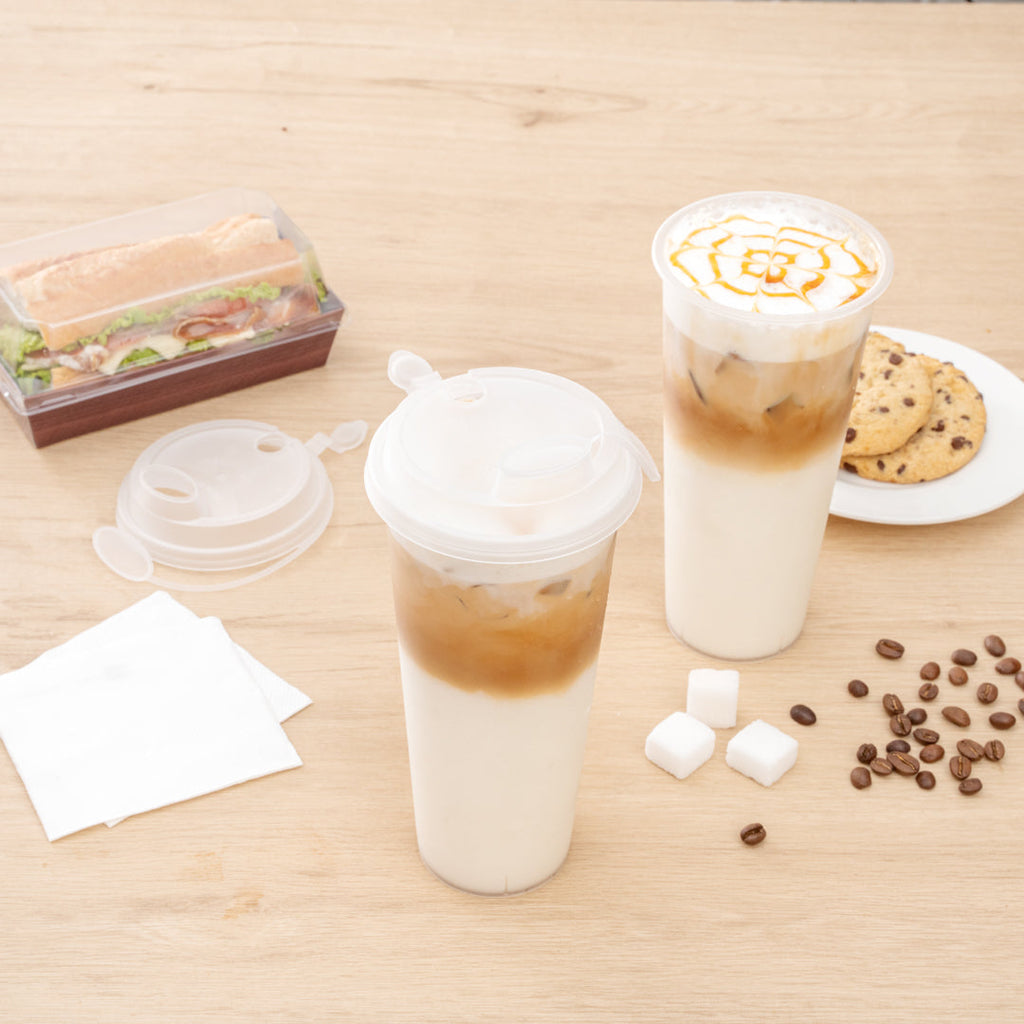 Bev Tek Clear Plastic 2-in-1 Straw or Sippy Cup Lid - with Two Plugs, Fits 12, 16 and 24 oz - 500 count box