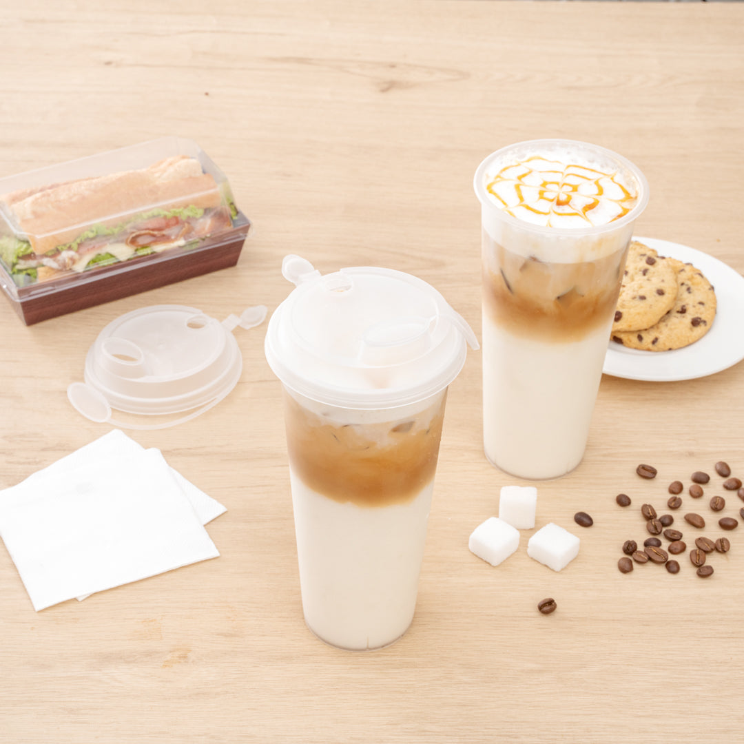 Bev Tek Clear Plastic 2-in-1 Straw or Sippy Cup Lid - with Two Plugs, Fits 12, 16 and 24 oz - 500 count box