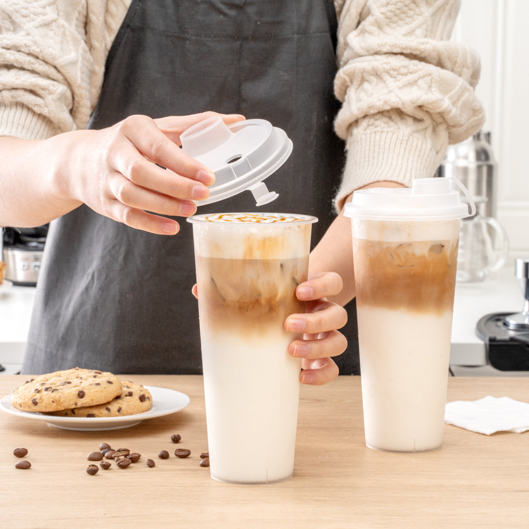 Bev Tek Clear Plastic 2-in-1 Straw or Sippy Cup Lid - with Two Plugs, Fits 12, 16 and 24 oz - 500 count box