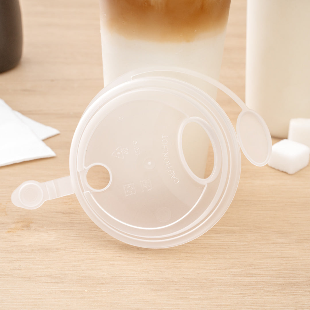 Bev Tek Clear Plastic 2-in-1 Straw or Sippy Cup Lid - with Two Plugs, Fits 12, 16 and 24 oz - 500 count box
