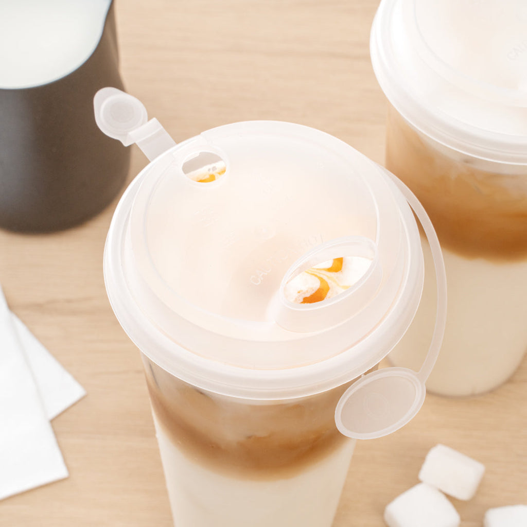 Bev Tek Clear Plastic 2-in-1 Straw or Sippy Cup Lid - with Two Plugs, Fits 12, 16 and 24 oz - 500 count box