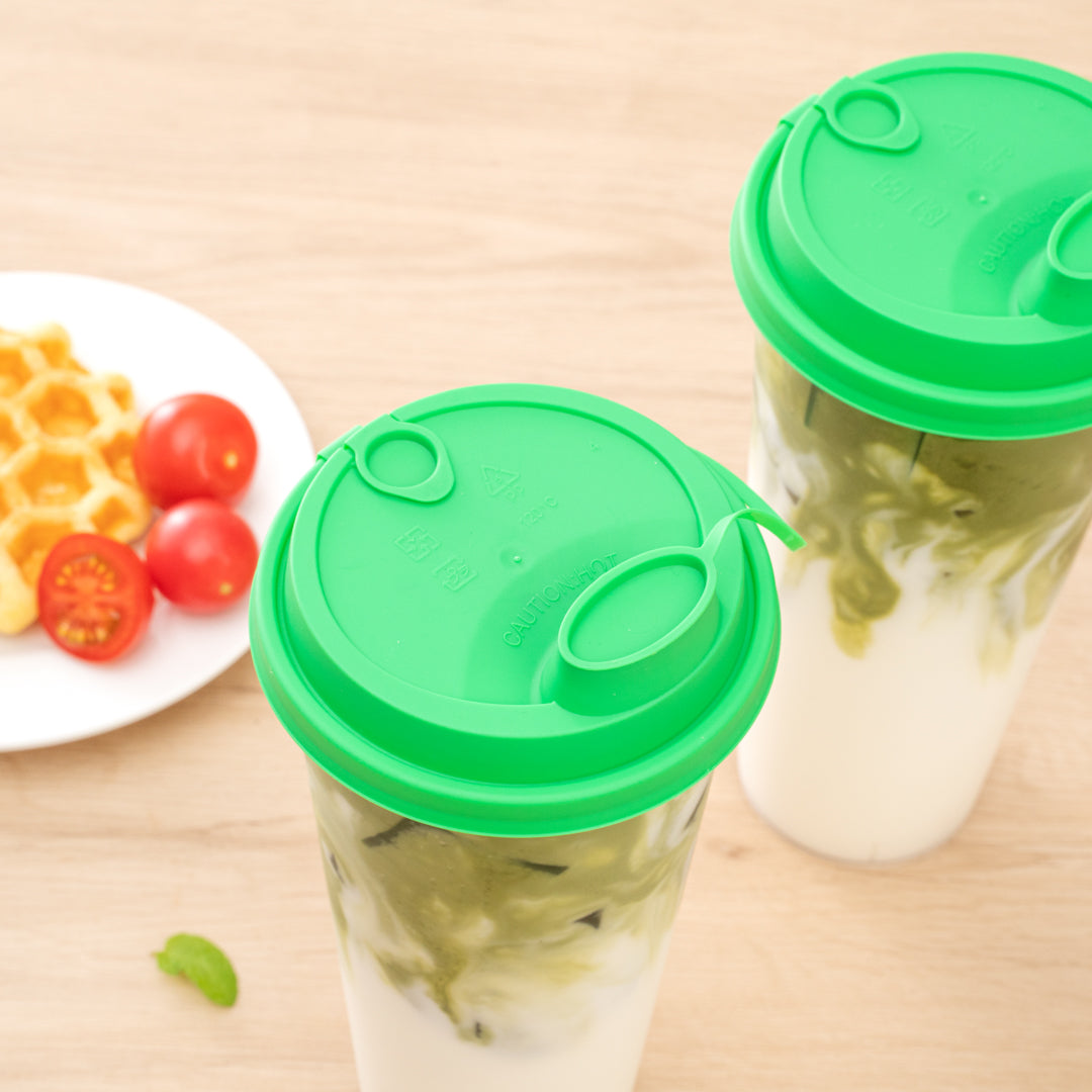 Bev Tek Green Plastic 2-in-1 Straw or Sippy Cup Lid - with Two Plugs, Fits 12, 16 and 24 oz - 25 count box