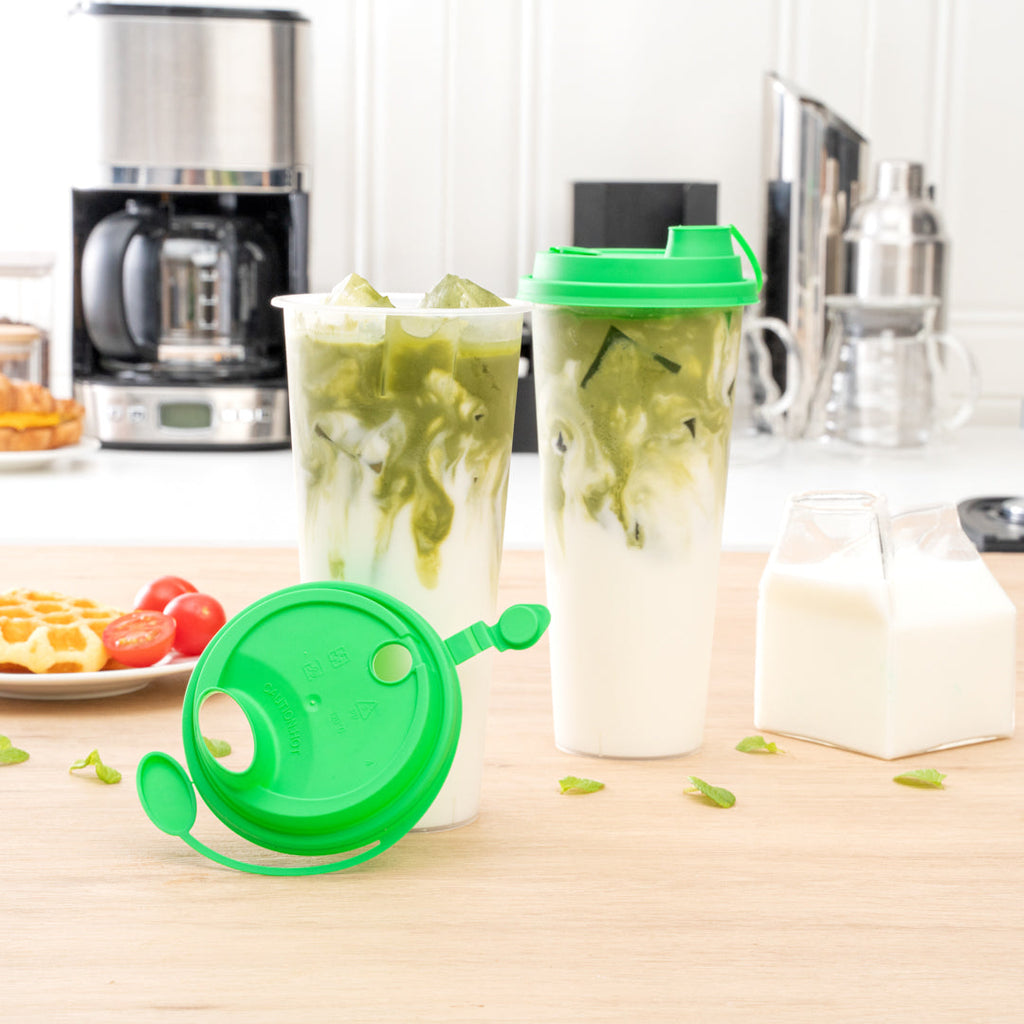 Bev Tek Green Plastic 2-in-1 Straw or Sippy Cup Lid - with Two Plugs, Fits 12, 16 and 24 oz - 25 count box