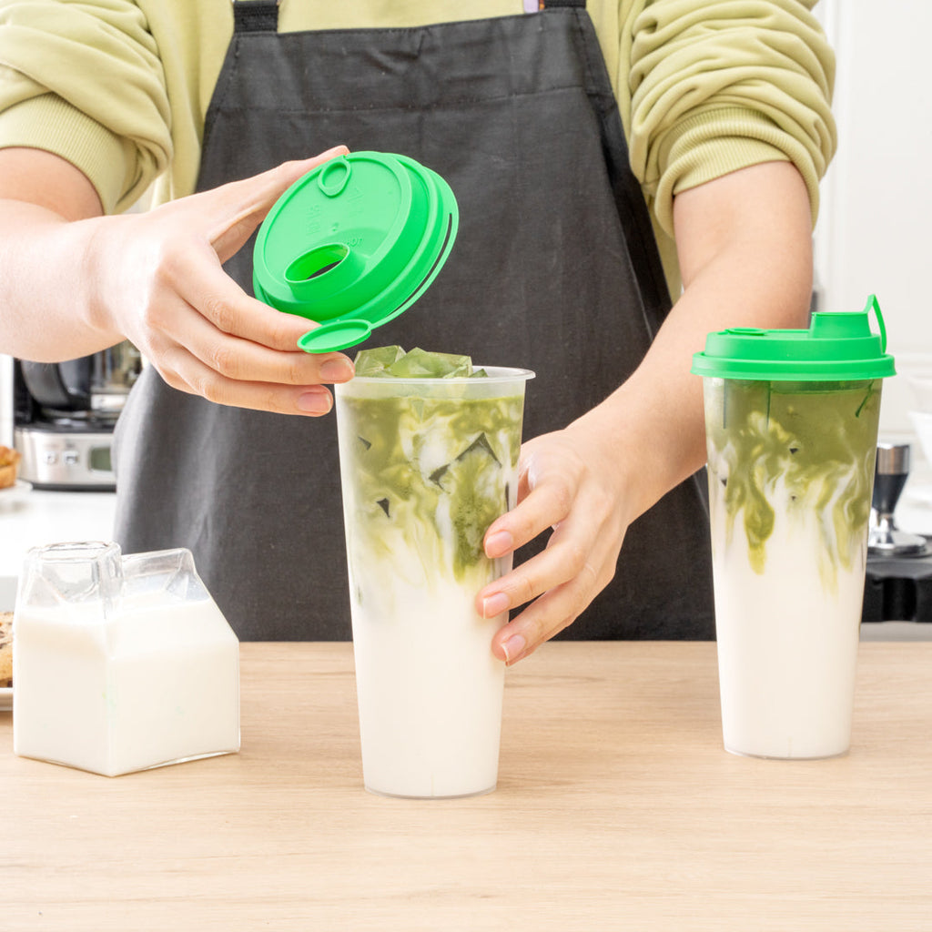 Bev Tek Green Plastic 2-in-1 Straw or Sippy Cup Lid - with Two Plugs, Fits 12, 16 and 24 oz - 25 count box