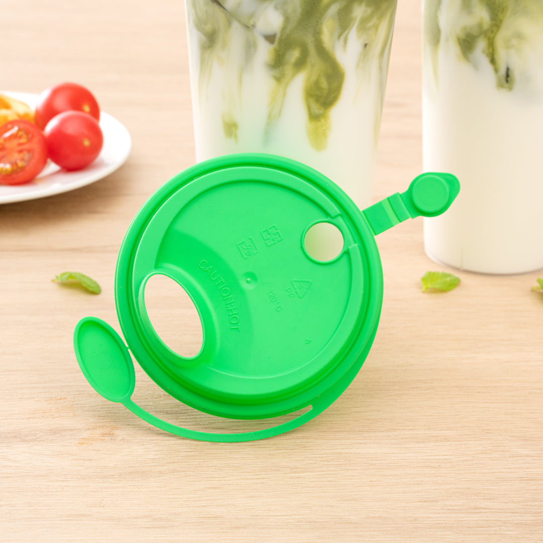 Bev Tek Green Plastic 2-in-1 Straw or Sippy Cup Lid - with Two Plugs, Fits 12, 16 and 24 oz - 25 count box