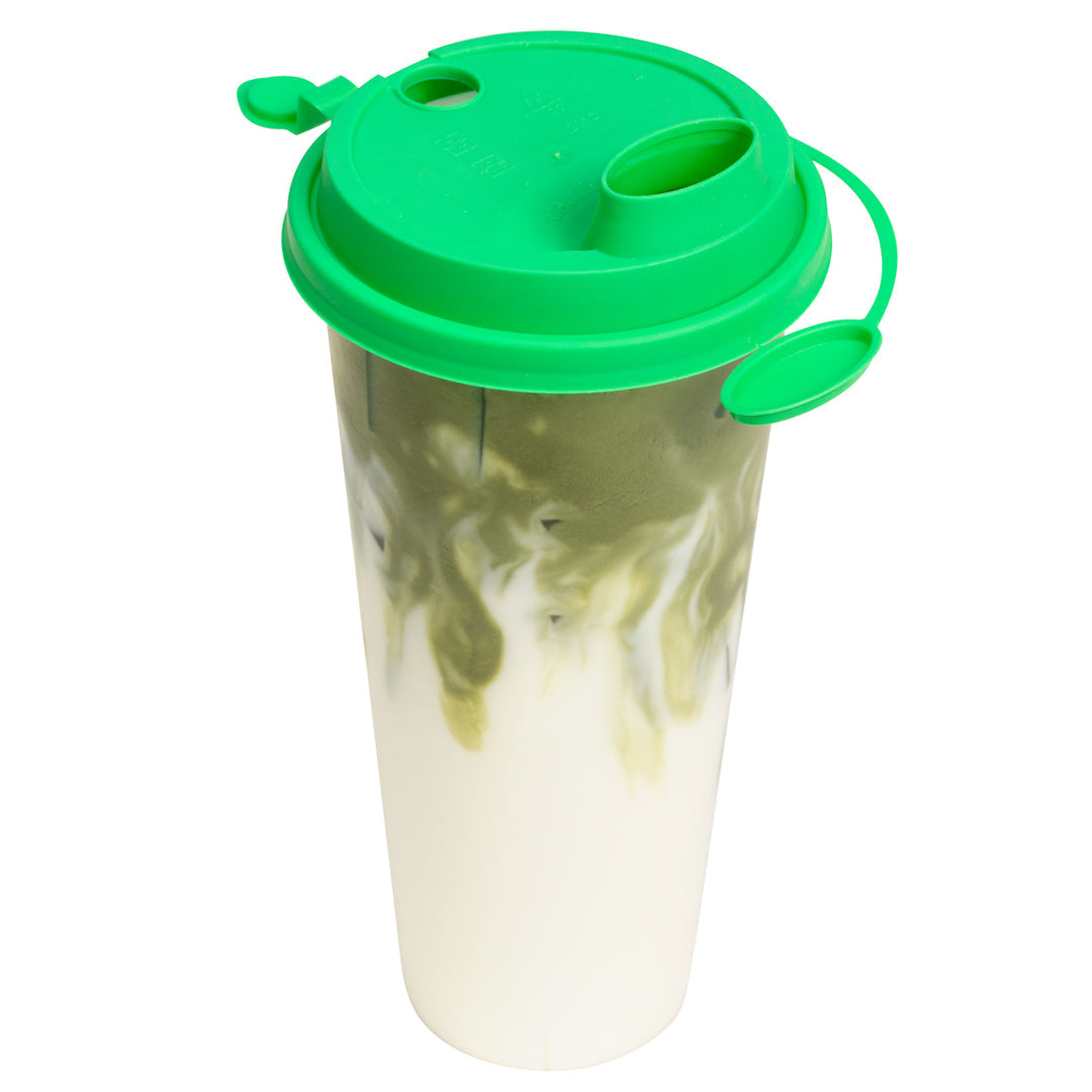 Bev Tek Green Plastic 2-in-1 Straw or Sippy Cup Lid - with Two Plugs, Fits 12, 16 and 24 oz - 500 count box