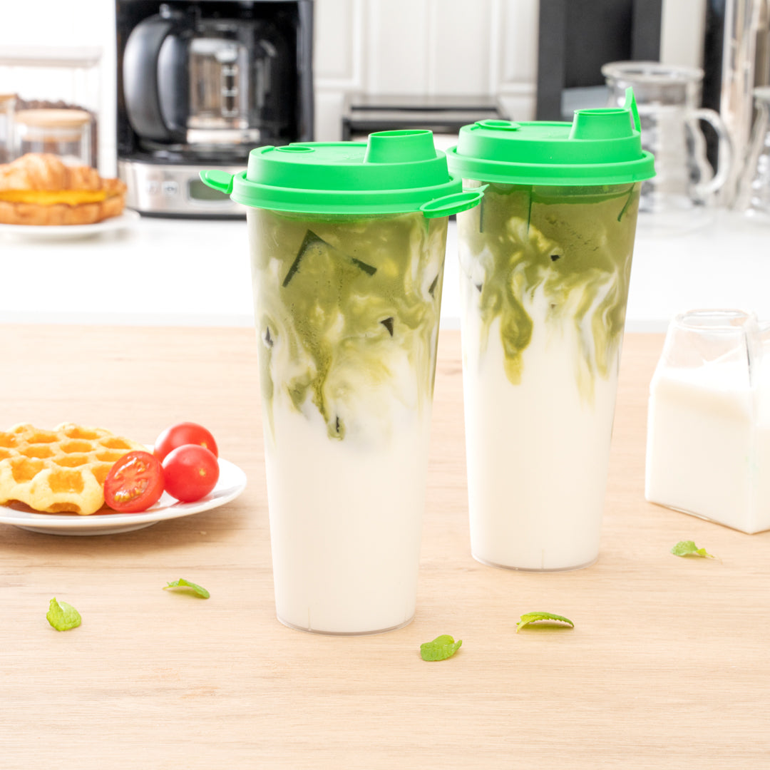Bev Tek Green Plastic 2-in-1 Straw or Sippy Cup Lid - with Two Plugs, Fits 12, 16 and 24 oz - 500 count box