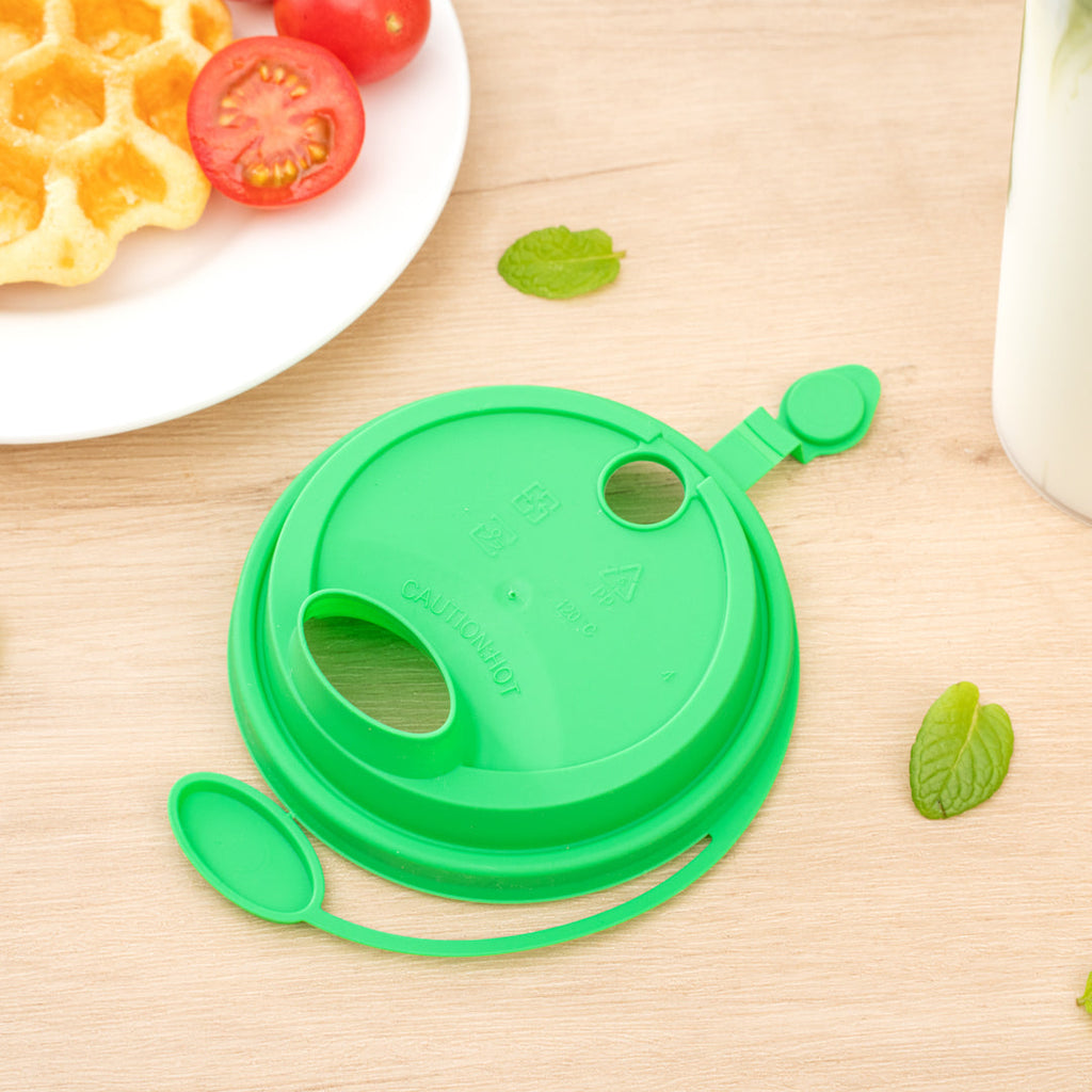 Bev Tek Green Plastic 2-in-1 Straw or Sippy Cup Lid - with Two Plugs, Fits 12, 16 and 24 oz - 500 count box