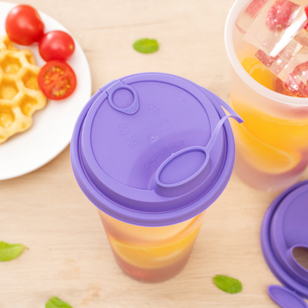 Bev Tek Purple Plastic 2-in-1 Straw or Sippy Cup Lid - with Two Plugs, Fits 12, 16 and 24 oz - 25 count box