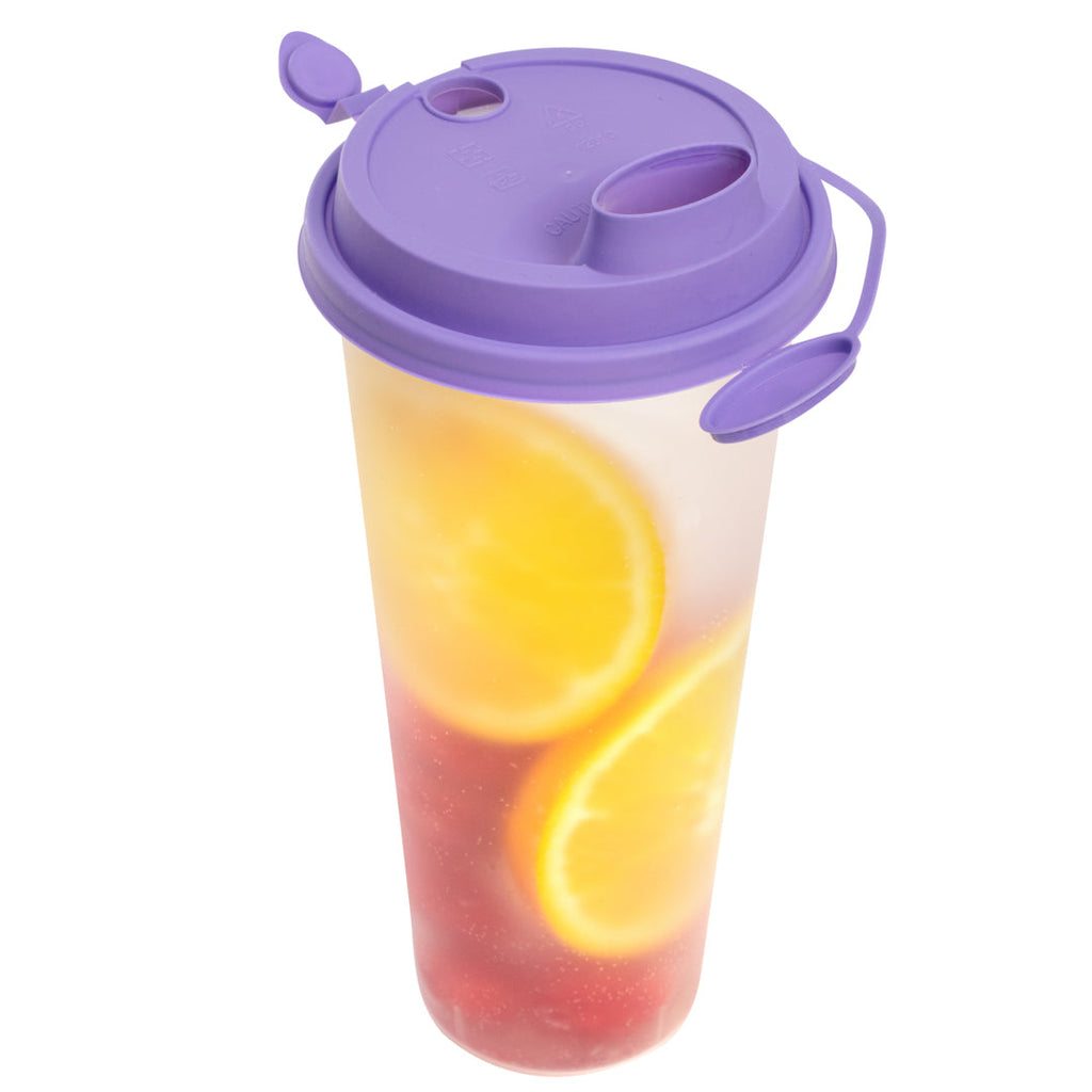 Bev Tek Purple Plastic 2-in-1 Straw or Sippy Cup Lid - with Two Plugs, Fits 12, 16 and 24 oz - 25 count box