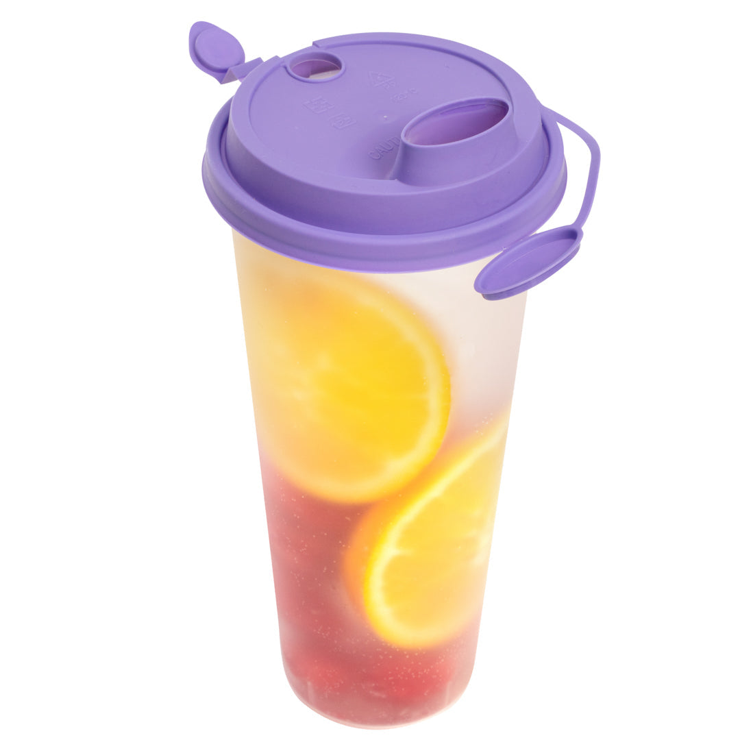 Bev Tek Purple Plastic 2-in-1 Straw or Sippy Cup Lid - with Two Plugs, Fits 12, 16 and 24 oz - 500 count box